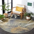 thumbnail image 3 of SAFAVIEH Barbados Klara Botanical Indoor/Outdoor Area Rug, Black Green/Gold, 6'6" x 6'6" Round, 3 of 11