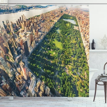 Ambesonne United States Shower Curtain, Central Park View, 69"Wx70"L, Fern Green Sand Brown