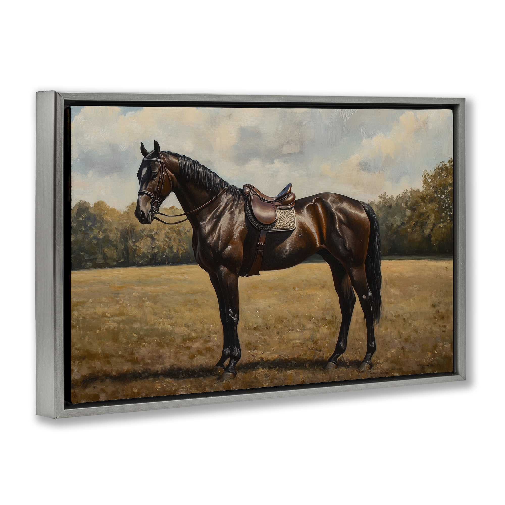 Stupell Industries Dark Brown Pony Portrait Gray Framed Floater Canvas Wall Art, design by Petal Prints Design