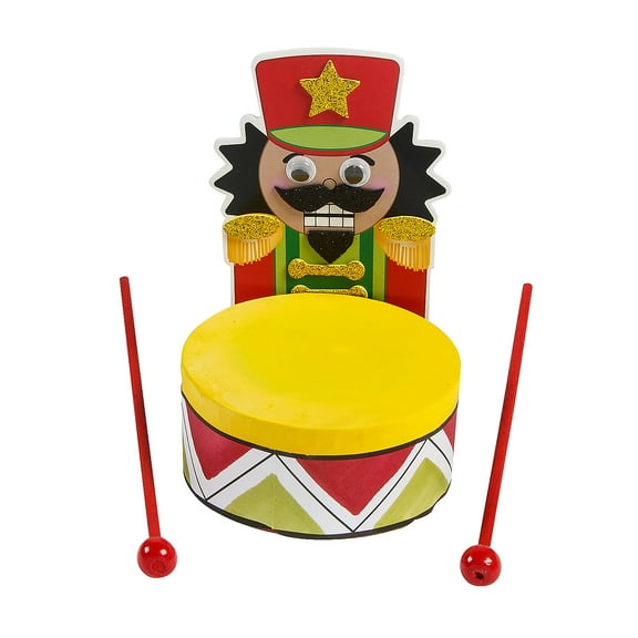 Fun Express 3" x 5" Christmas Nutcracker Drum with Drumsticks Craft Kit - Makes 6