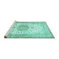 thumbnail image 2 of Ahgly Company Machine Washable Indoor Square Medallion Turquoise Blue Traditional Area Rugs, 4' Square, 2 of 4