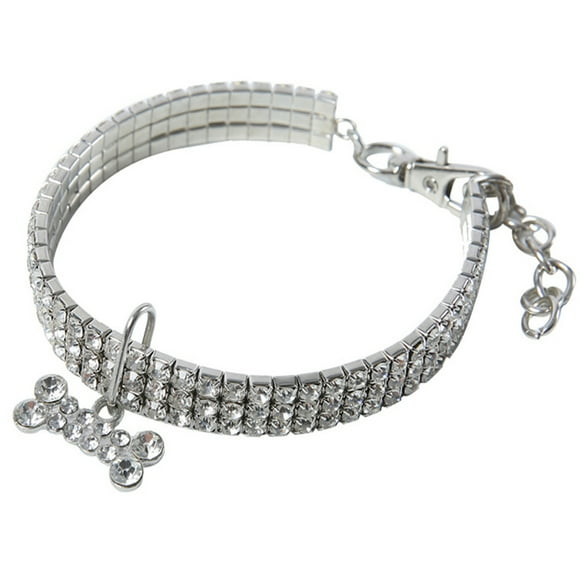 Pet Collar Rhinestone Adjustable: Bone Cat Collar Puppy Neck Strap with Pendant