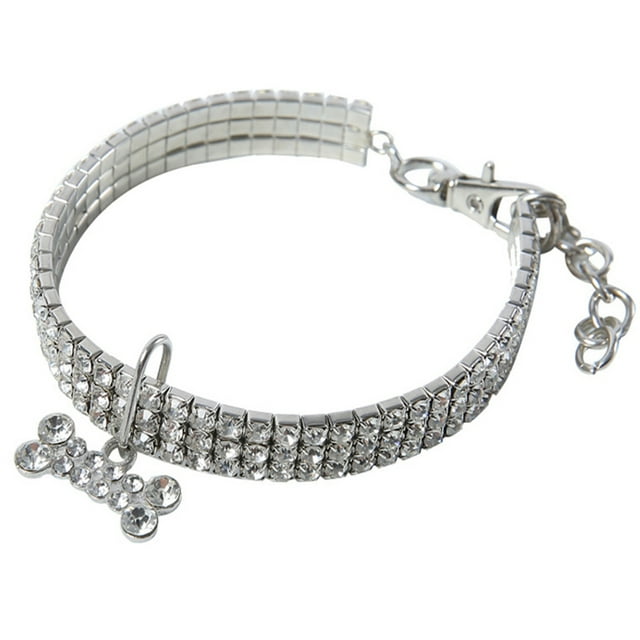 Collier pour Animaux de Compagnie Strass Réglable: Os Collier de Chat Sangle de Cou de Chiot avec Pendentif