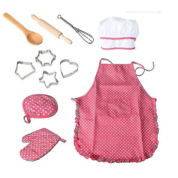 Chef Set Delantal para niños, 11 Piezas de Juego de Cocina para niños Juego de Herramientas para Hornear a Prueba de Agua para Cocina