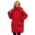 thumbnail image 1 of Gibobby Chamarra larga para mujer, Abrigos de invierno para mujer sobre la rodilla de longitud media con capucha, chamarra acolchada ligera y holgada(Rojo,XG), 1 of 5