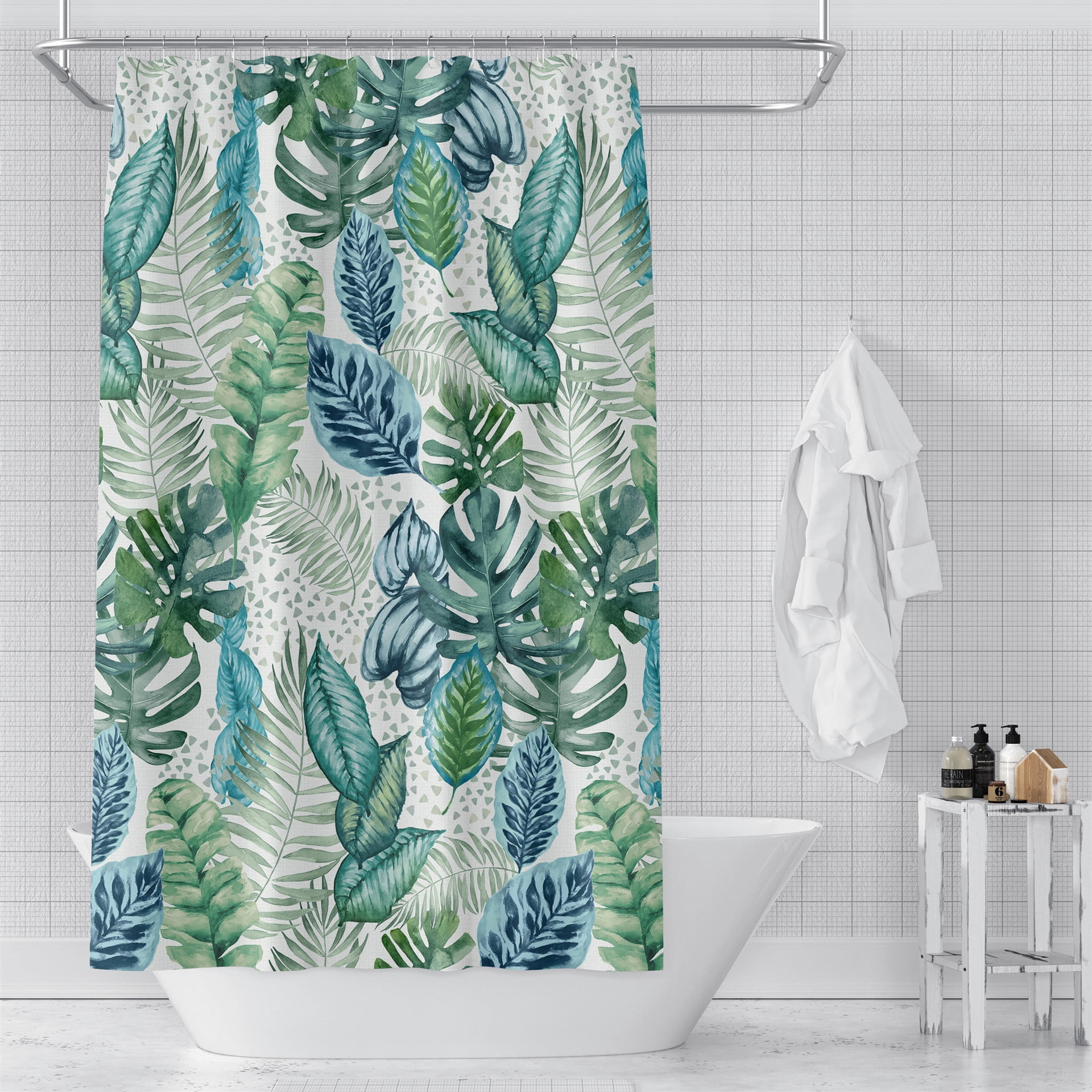 Rideau De Douche Motif Feuilles De Palmier Tropical - 180x210 Cm, Polyester Imperméable, Lavable En Machine, Crochets Inclus - Design Moderne - 6