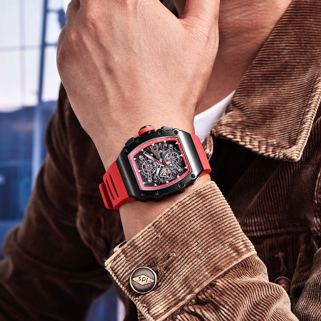 PAGANI DESIGN Men's Quartz Watches Chronograph Tonneau Stainless Steel Sports Wrist Watches for Men Synthetic Sapphire Dial Glass