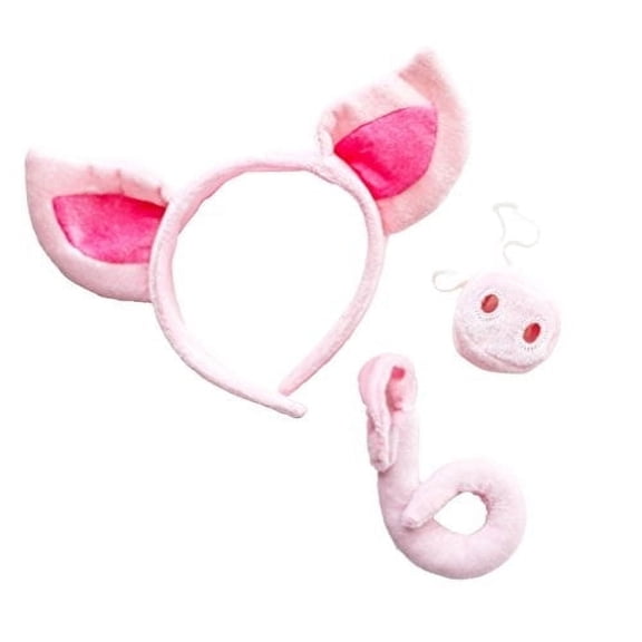 Pig Headband Ears, Snout and Tail Costume Accessory Set - Fits Adults and Kids