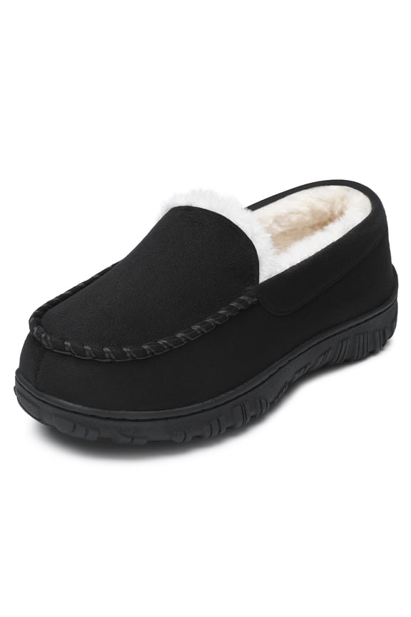 Boys Girls Moccasin Slippers Memory Foam Kids House Slippers Indoor Outdoor Rubber Outsole Black 10 Toddler