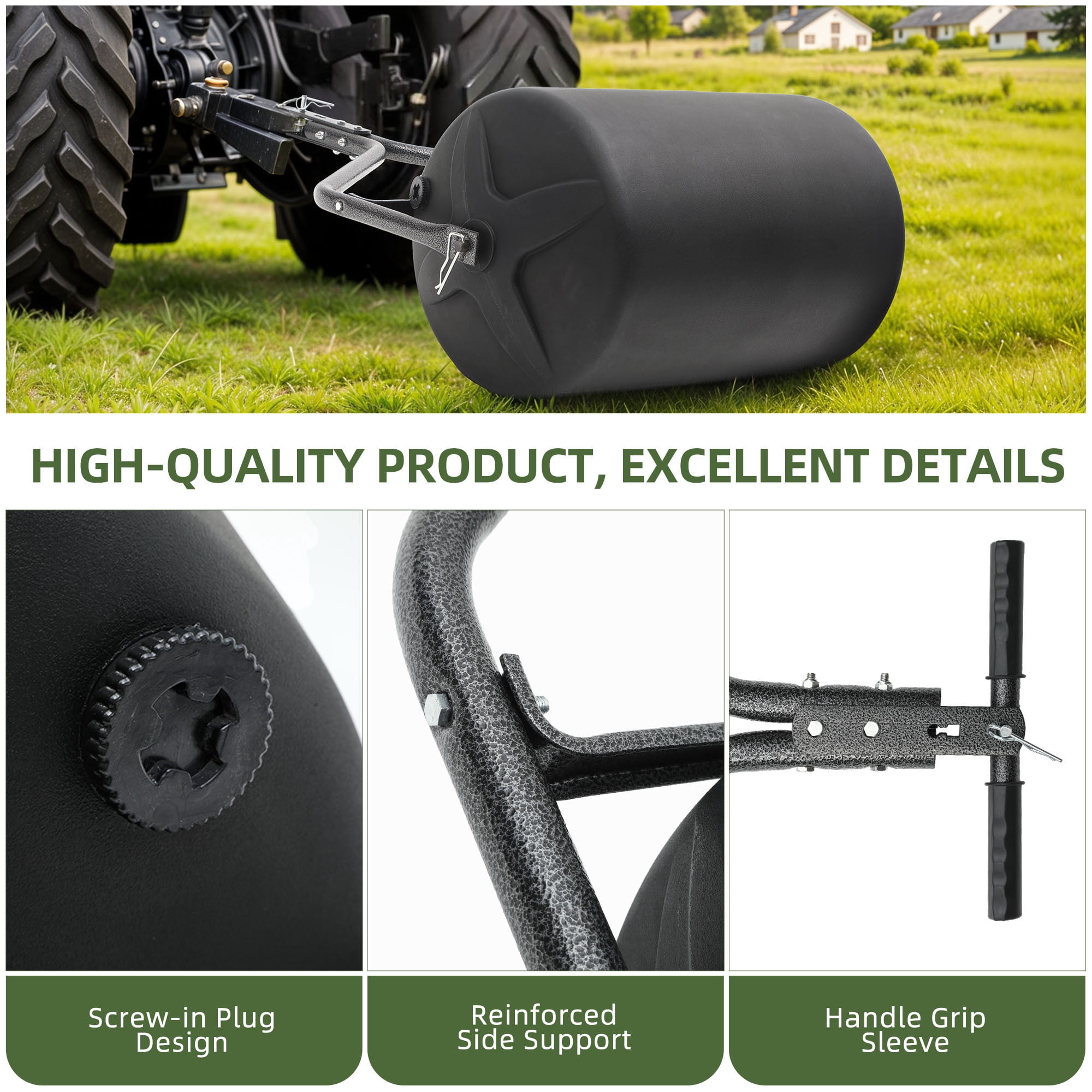 Uforic 18 x 24 Inch Poly Lawn Roller with Threaded Fill Plug, 270 lb Max Capacity Push and Tow Roller, Heavy Duty Rust-Proof Poly Drum for Lawns, Ball Fields, Garden Tractors, ATV and UTV