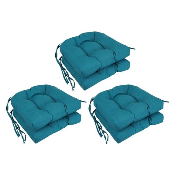 Blazing Needles 916X16US-T-6CH-LF-002 Soft Olefin U-Shaped Outdoor Dining Chair Cushions, Estar Teal - Set of 6
