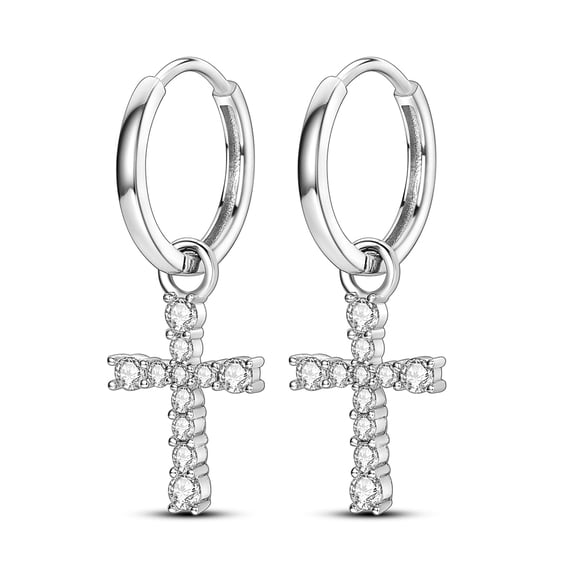 MULA Original 925 Sterling Silver Hoop Earrings Clear AAA CZ Cross for Women Jewelry Gift