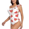thumbnail image 3 of Picia Hand Drawn Strawberry Pattern Women's One Piece Swimsuits,One Shoulder Swimwear Asymmetric ,Ruffle Monokinis Bathing Suits,High Waisted Flattering Bathing Suits-Large, 3 of 8