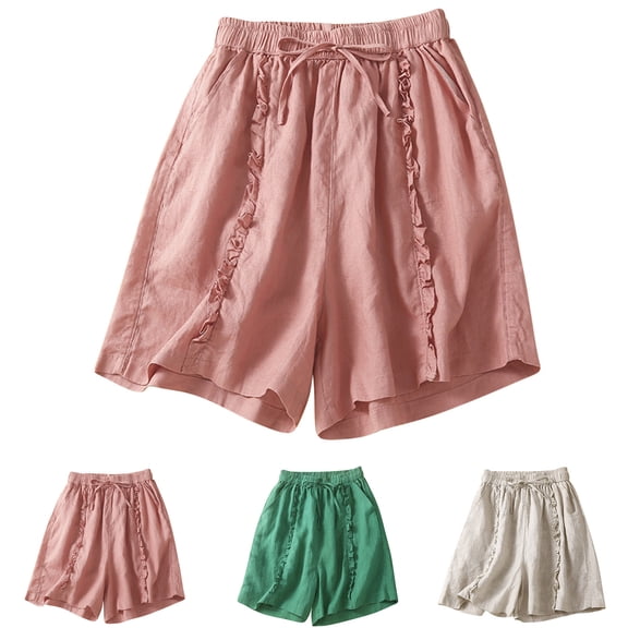 PUMISAS Summer Shorts For Women Elastic Mid Waist Drawstring Pants Solid Color Comfortable Casual Loose Sweatpants With Side Pockets