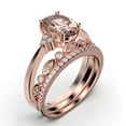 thumbnail image 3 of Dazzling Minimalist 2.50 Carat Oval Cut Morganite And Diamond Moissanite Engagement Ring, Classic Wedding Ring, Two Matching Band in 10k Solid Rose Gold, Gift For Loveria, Promise Ring, 3 of 4