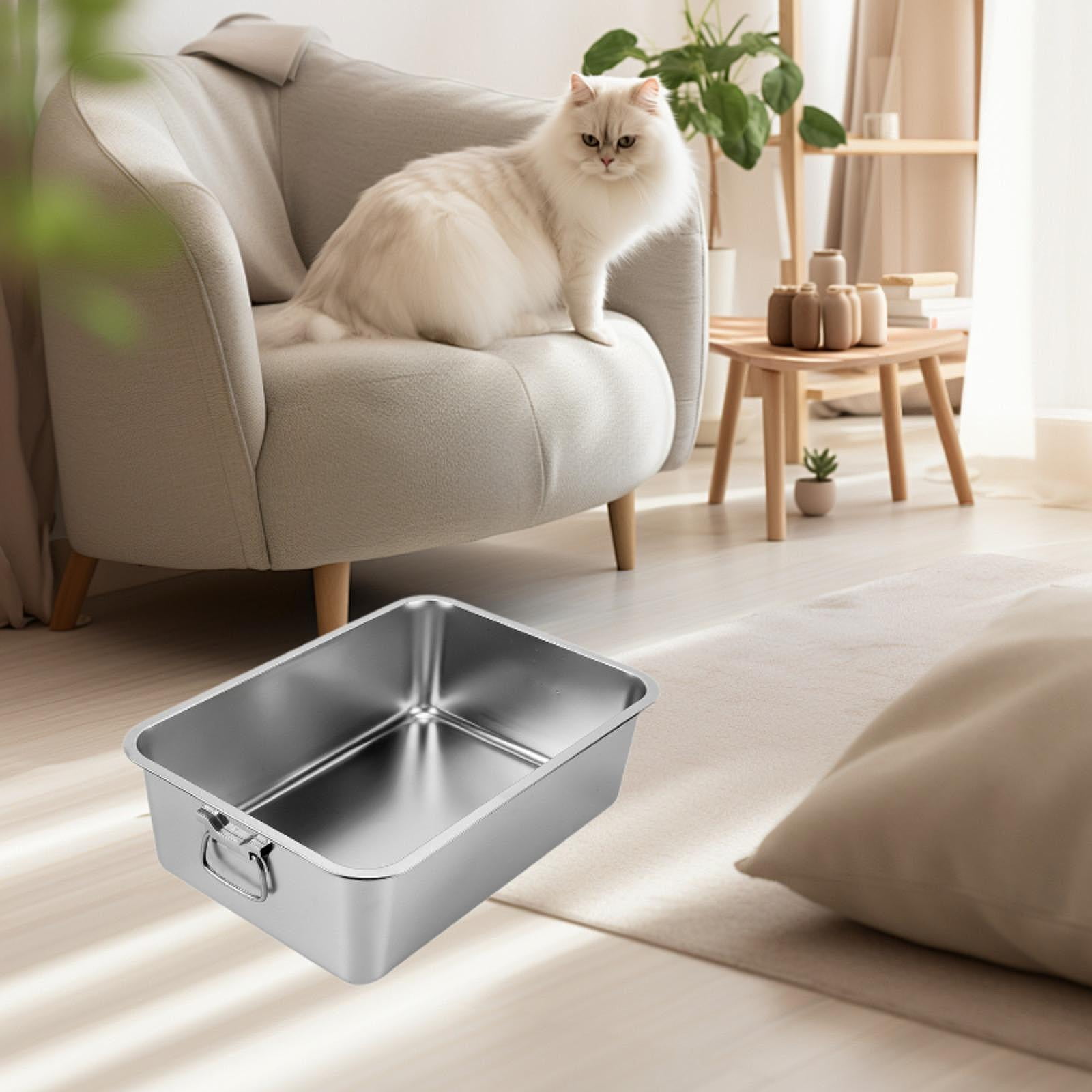 balikha Cat ,High Sided Litter Pan,Portable Kitten Toilet,Pet Supplies,High Sided Open Top Pet Litter Tray,Metal M