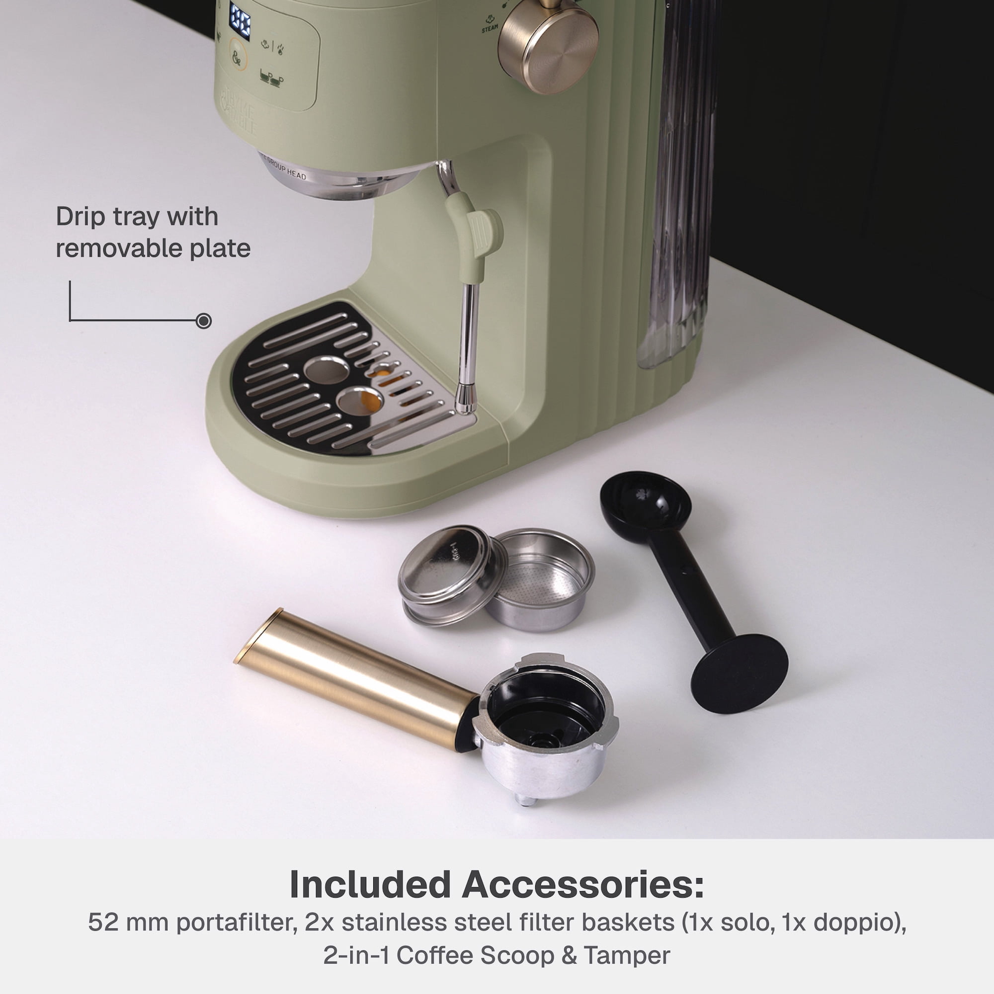 Thyme & Table Barista Mini Espresso Machine with 15-Bar Pressure and Steam Wand, Eucalyptus Green