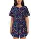 thumbnail image 1 of Balery Multicolor Bowling Conjunto de Pijama para Mujer con Estampado, Dos Piezas de Manga Corta y Shorts, Ropa de Dormir Suave con Cuello Redondo y Bolsillos-X-Large, 1 of 6