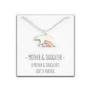 Happy Kisses Mother Daughter Bear Necklace - Mama Bear Pendant - Cute Mom Silver Rose Gold Gift for Woman & Girls