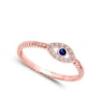 thumbnail image 4 of CHOOSE YOUR COLOR Rose Gold-Tone Blue Simulated Sapphire Evil Eye Ring Sterling Silver Band CZ Female Size 7, 4 of 4