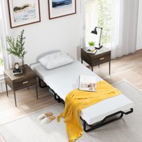 Giantex Folding Bed w/Mattress, Platform Portable Bed on Wheels, Guest Fold up Beds