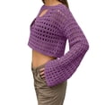 thumbnail image 5 of JULMCOMO Crochet Beach Cover Ups for Women Hollow Out Mesh Knit Summer Crop Tops Long Sleeve Cutout Bikini Cover Ups for Swimwear Purple S, 5 of 7