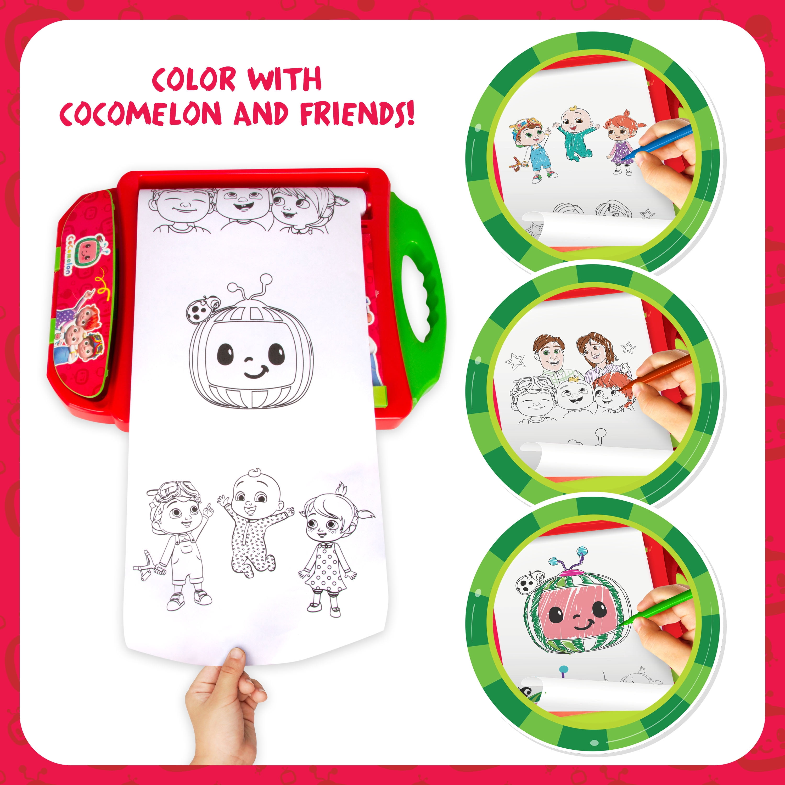 Cocomelon Doodle Desk- Kids Art Set with Markers & Coloring Pages- Built-in Case for Creativity on the Go- Includes 12 Washable Markers, 3 Art Scenes- Coloring Arts & Crafts for Boys Girls Age 3+