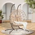 thumbnail image 3 of 2 Person Rattan Wicker Egg Chair, Oversized Double Swing Chair with Metal Stand, Patio Basket Hanging Chair Hammock Chair with Padded Cushion, Porch Swing Loveseat for  Outdoor, Khahi, 3 of 9
