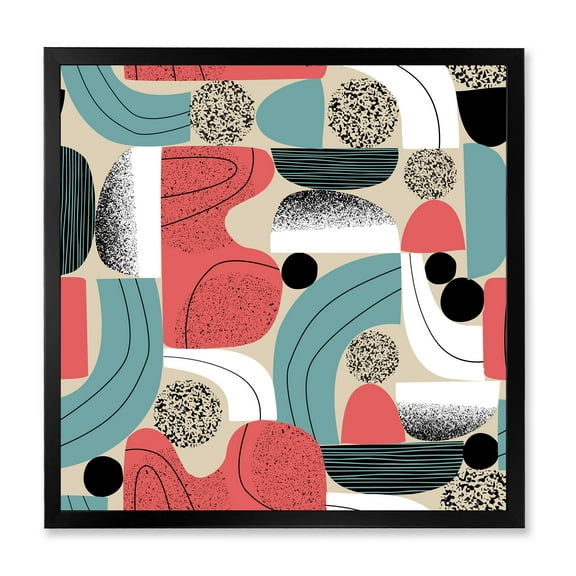Designart 'Retro Shapes With Abstract Moons and Suns III' Modern Framed Art Print