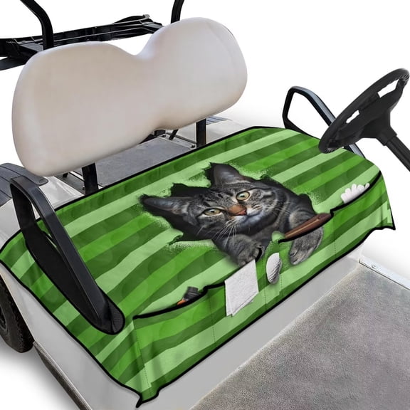 Uorisanigo Cute Golf Cart Seat Cover, Golf Cat Breathable Bench Seat Cover with 4 Front Pockets, Non-Slip Seat Protector for Golf Cart, Fits for EZGO, Club Car, Yamaha and More