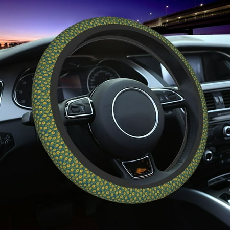 Elastic Steering Wheel Cover Yellow Floral Stretch Thickening Car Steering Wheel Cover Women Men Steering Wheel Protector Universal 15 in