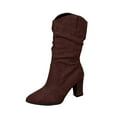 thumbnail image 2 of Viluyesy Womens Suede Dress Boots, Pointed Toe High Chunky Heels Fashion 2025 Ladies Mid-Calf Slouchy Boots Coffee US9, 2 of 9