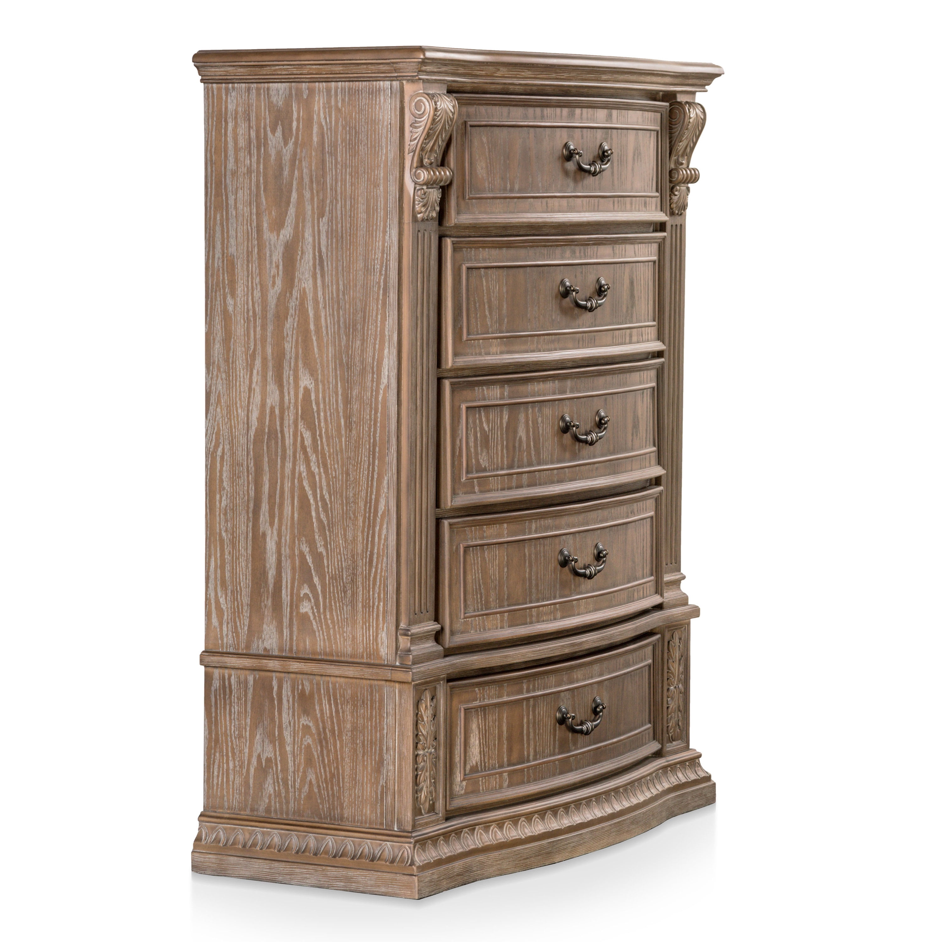 Furniture of America Anatole Modern Adult 5-Drawer Vertical Dresser, Weathered Oak