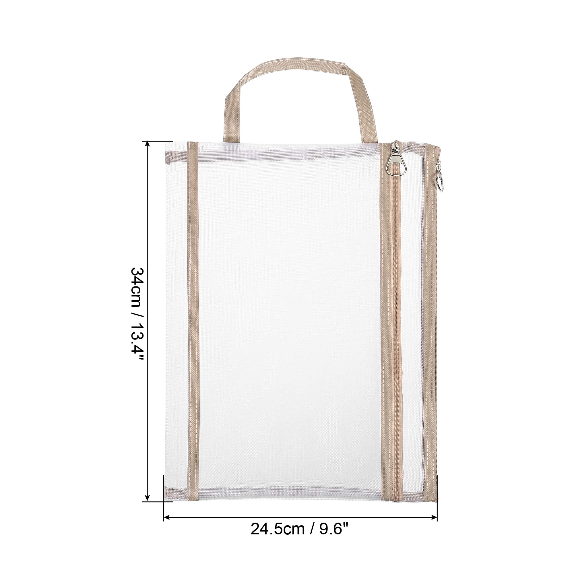 Unique Bargains Nylon Document Zip Pouch with Handle Mesh Clear Files Bag Khaki1 Pcs