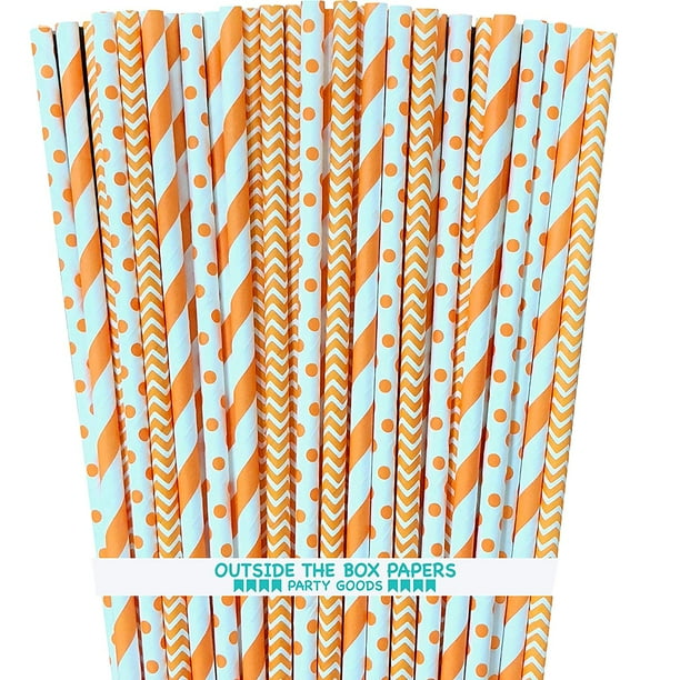100 Orange Stripe Chevron Polka Dot Paper Straws Walmart Com Walmart Com
