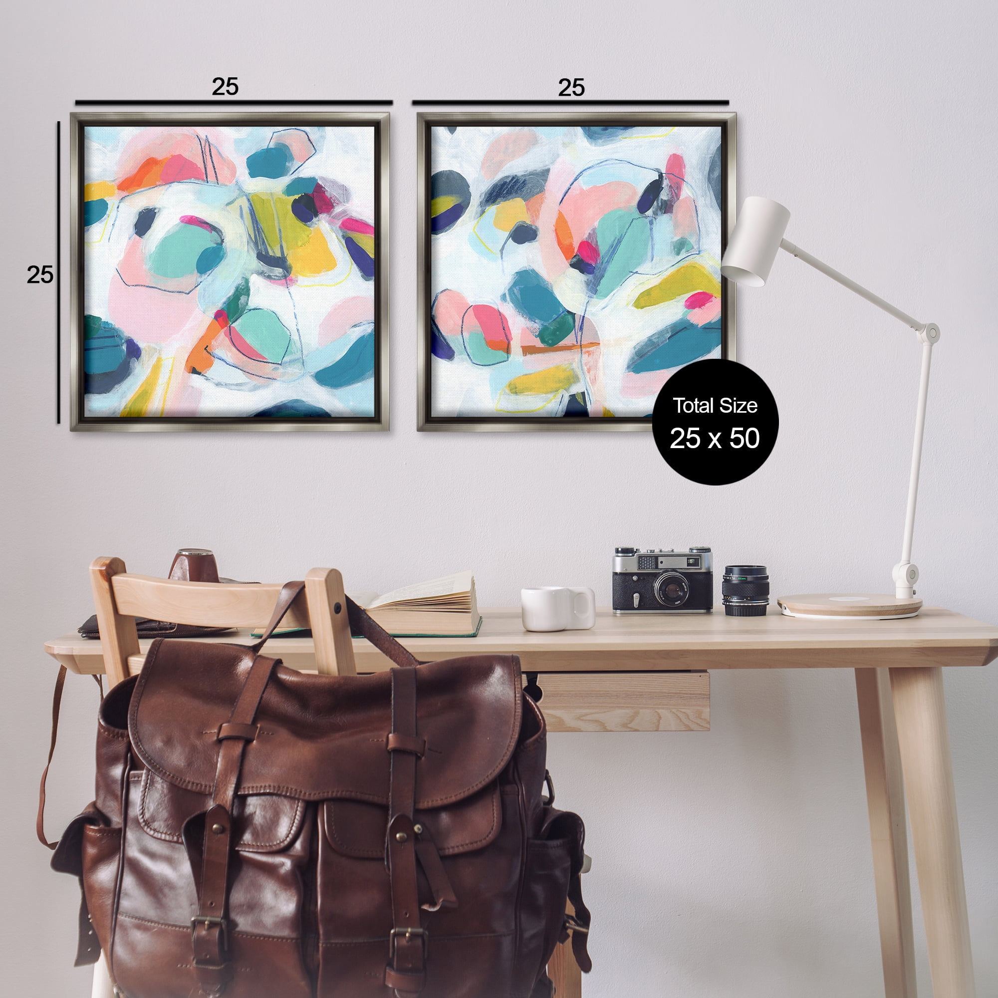 Stupell Industries Eye-catching Abstract Pastels Abstract Painting Gray Floater Framed Canvas Art Print Wall Art, 25 x 25, Set of 2