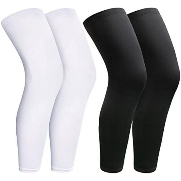 2Pairs Leg Sleeves,Full Leg Compression Sleeve,Compression Long Knee Sleeve,Sports Compression UV Long Leg Sleeves with Anti-slip Silicone Strips for Men Women Running Basketball Football(White&Black)