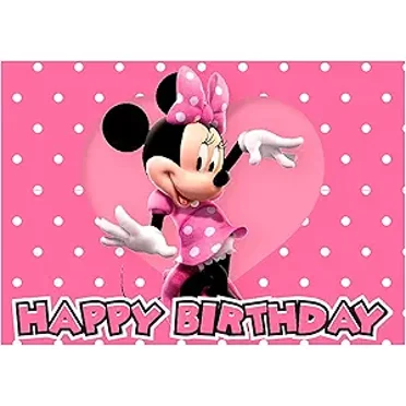 Pink & White Polka Dot Minnie Mouse Happy Birthday Edible Image Cake Topper For Quarter Sheet Cake By TNCT