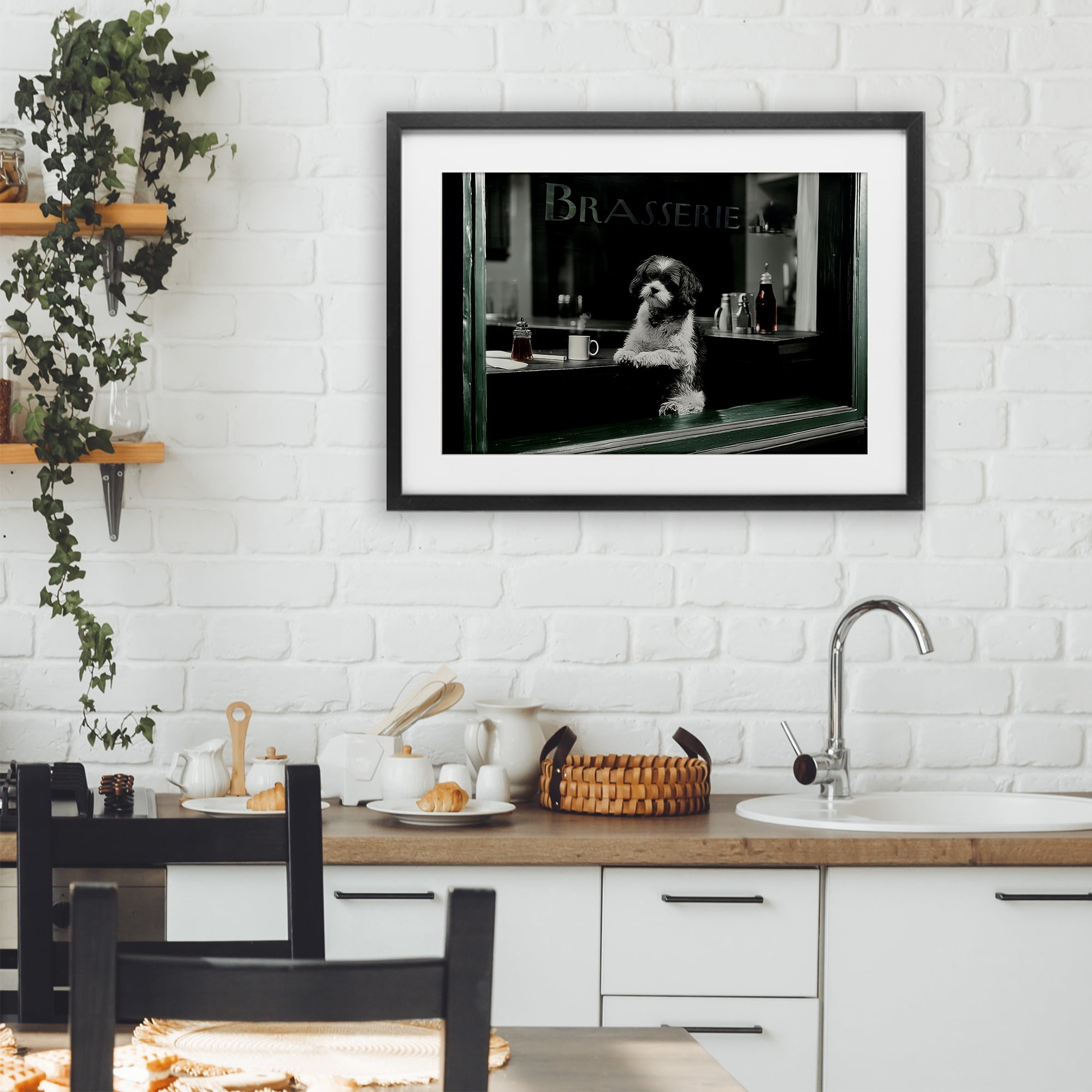 Stupell Industries Brasserie Vintage Dog in Window Black Framed Print Under Glass, design by Annabelle Hall
