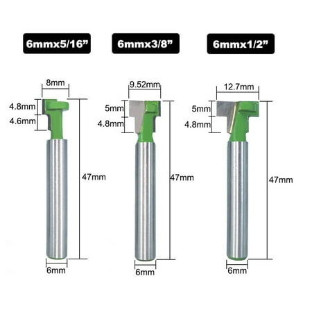 

BAMILL 3Pcs 1/4in 6mm Shank T-Slot Router Bit Set Hex Bolt Key Hole Bits Milling Cutter