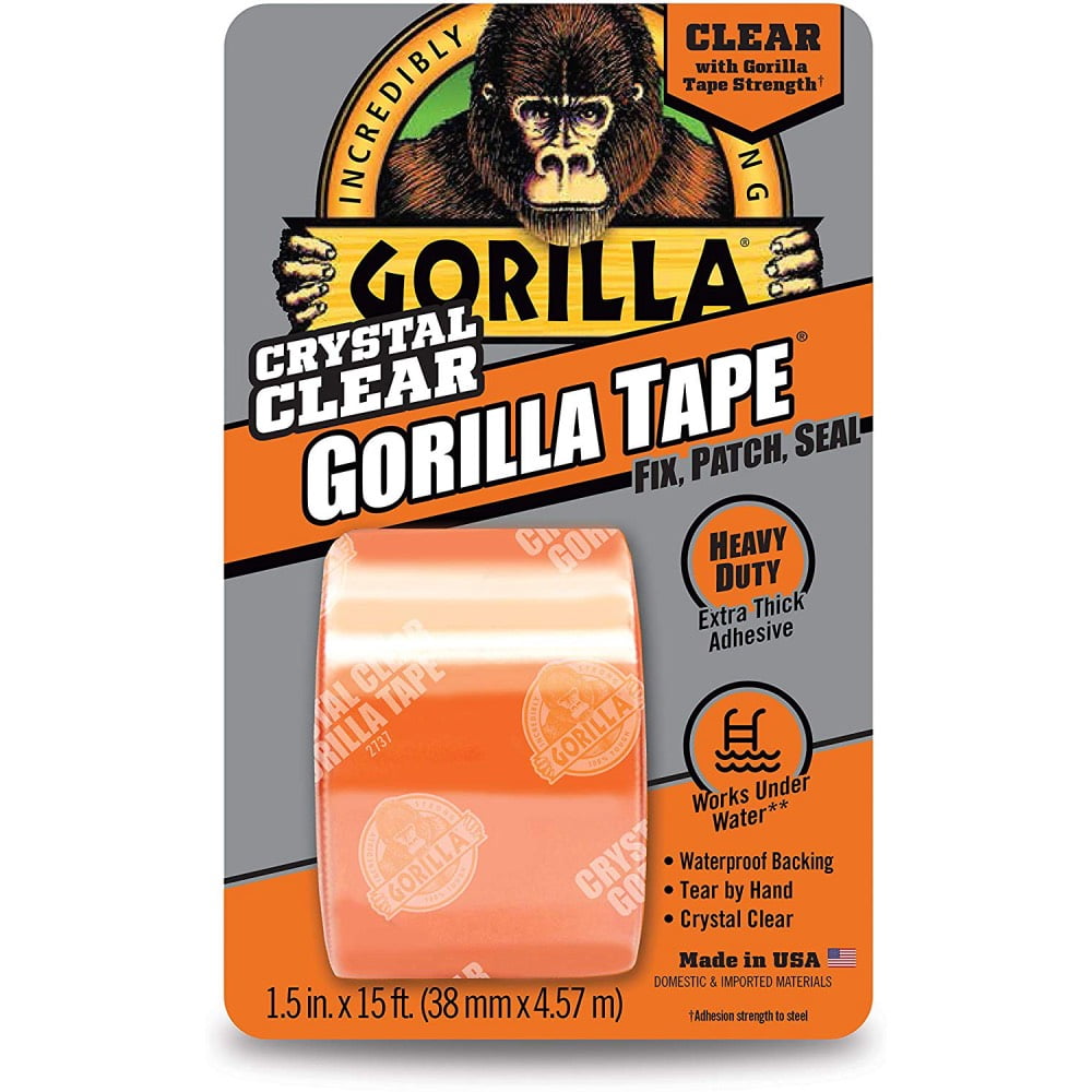 Gorilla Tape Crystal Clear Repair Tape Extra Thick 1.5 in x 15 ft Roll, 10-Pack