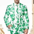 thumbnail image 4 of Toimothcn Men's Sports Blazers Fashion Green Four-Leaf Clover Printed Blazers Oversized Warm Slim Fit One Button Lapel Funny Festival Performance Suit Jacket Comfy Men's Clothing, 4 of 5