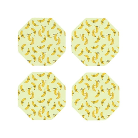 

Fuzoiu Bananas Print Leather Coasters Set Drink Coasters Set of 4 for Tabletop Protection Durable PVC Coasters Home Décor and Housewarming Gift-Octagon