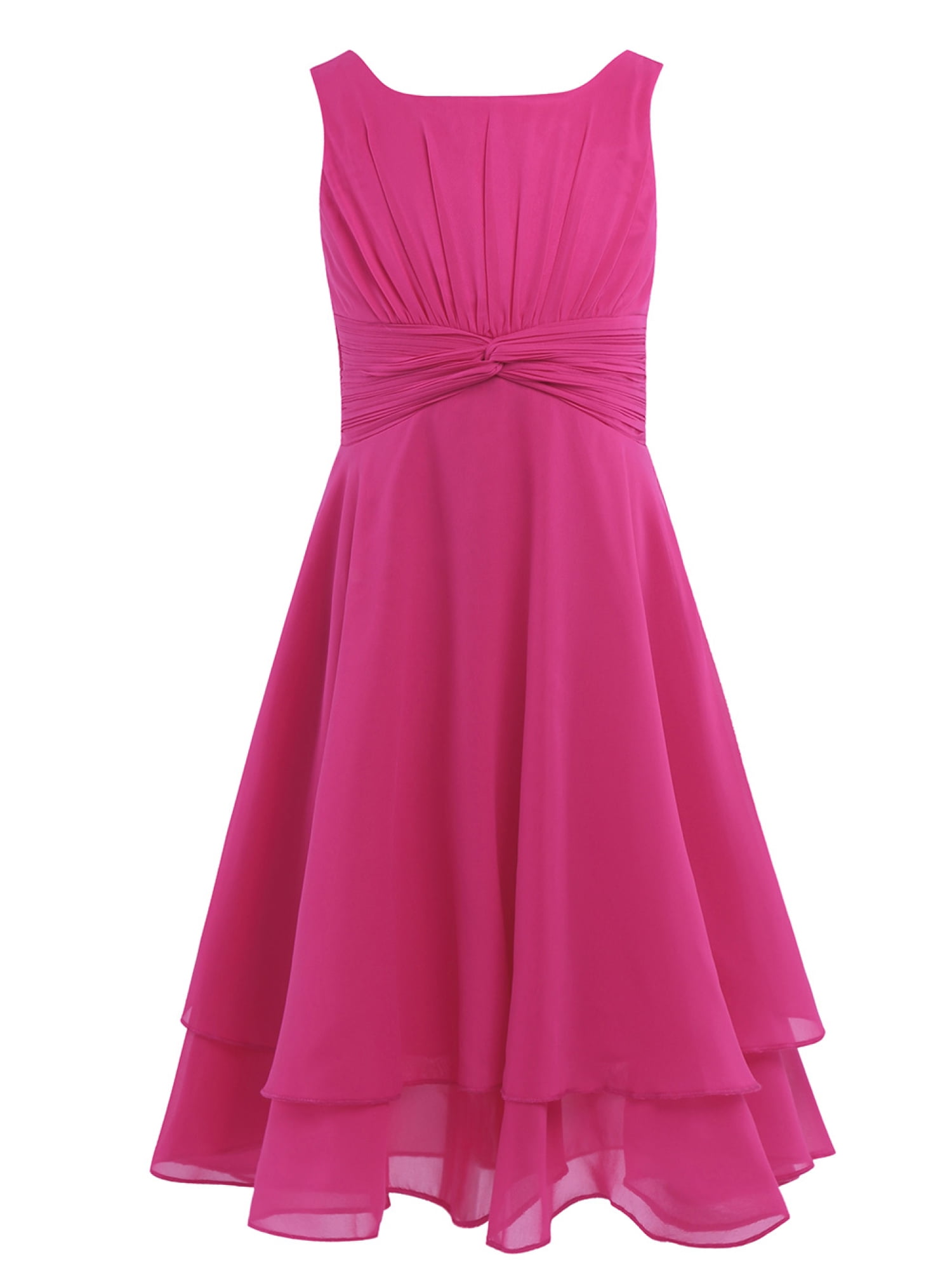 iiniim Big Girls Sleeveless Knotted Waist Chiffon Flower Girl Wedding