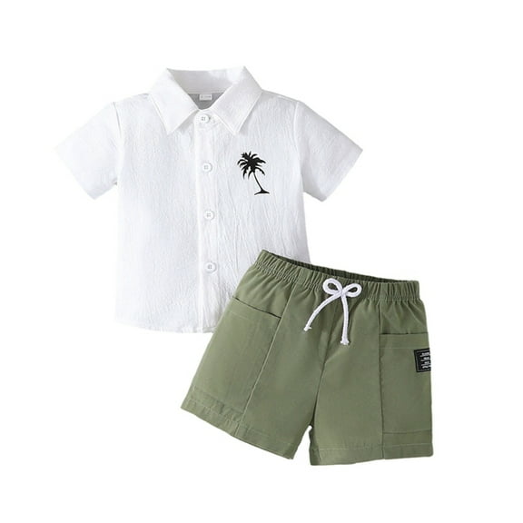 GYRATEDREAM Toddler Baby Boy Short Sleeve Button Down T-Shirt Tops & Casual Shorts Set Summer Outfits, 6-9 Months