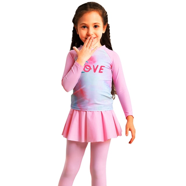 Odeerbi 4-8 Años Niñas Manga Larga Rash Guard Traje de Baño Playa Dos Piezas Traje de Baño de Entrenamiento Atlético Traje de Baño de Surf