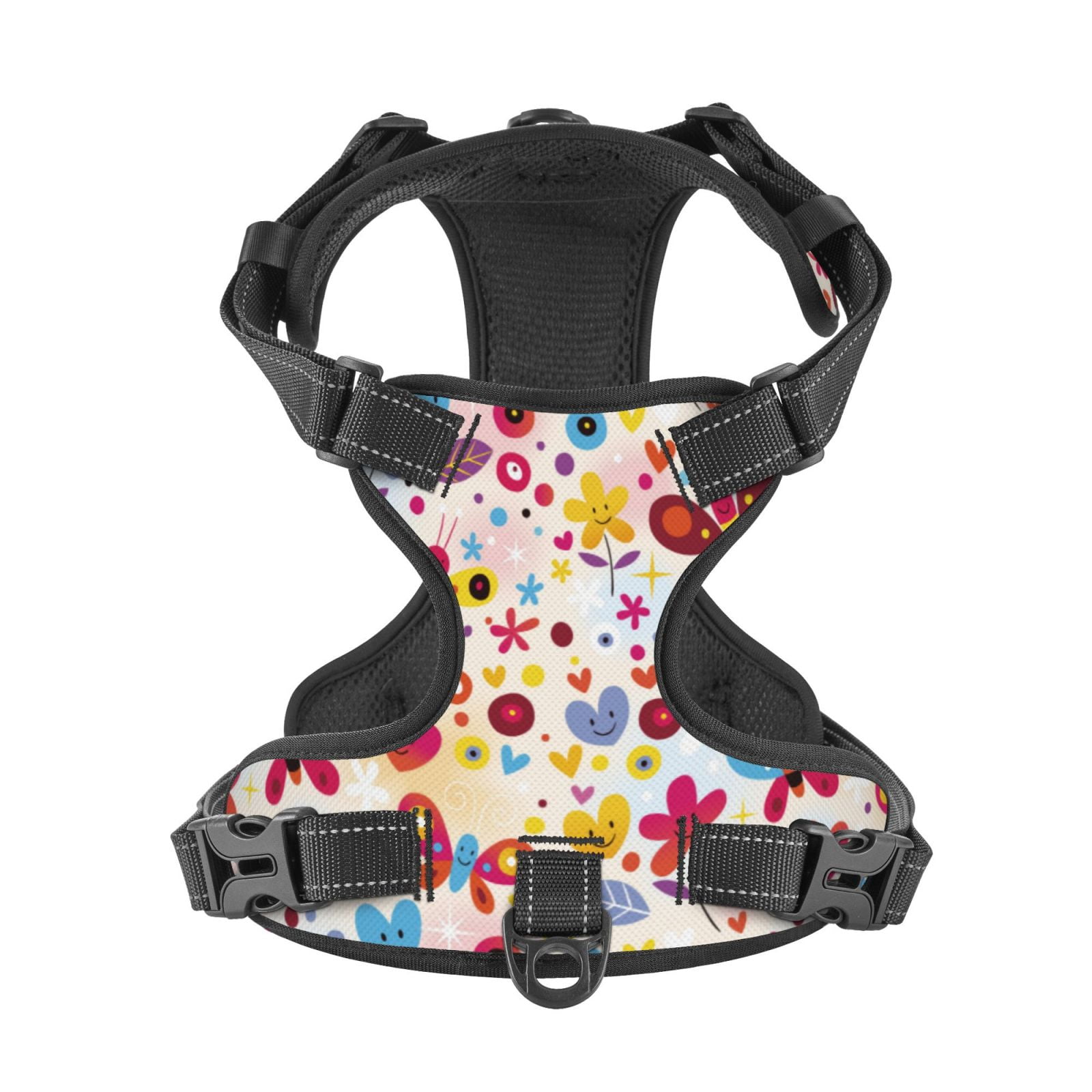 Kdxio Cute Butterfly Flowers Print No Pull Dog Harness Adjustable Reflective Oxford Easy Control Medium Large Dog Harness for Training and Everyday-X-Large