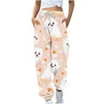 thumbnail image 2 of Womens Halloween 2025 Trendy Printed Sweatpants Elastic Waist Drawstring Color Block Pants Casual Streetwear Pants with Pockets,Pink,M, 2 of 5