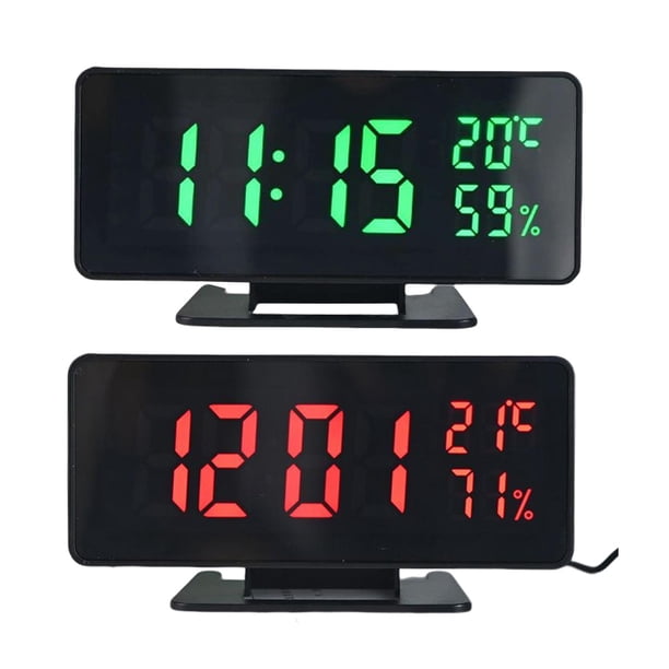 Reloj digital LED de 2 piezas, relojes eléctricos, brillo, temperatura, decoración del hogar Rojo y verde