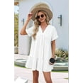 thumbnail image 4 of Women'S Short Sleeve V Neck Ruffle Hem Solid Swing Smock Dress Casual Loose Fit Mini Dress Summer Beach Wear White XXL, 4 of 9
